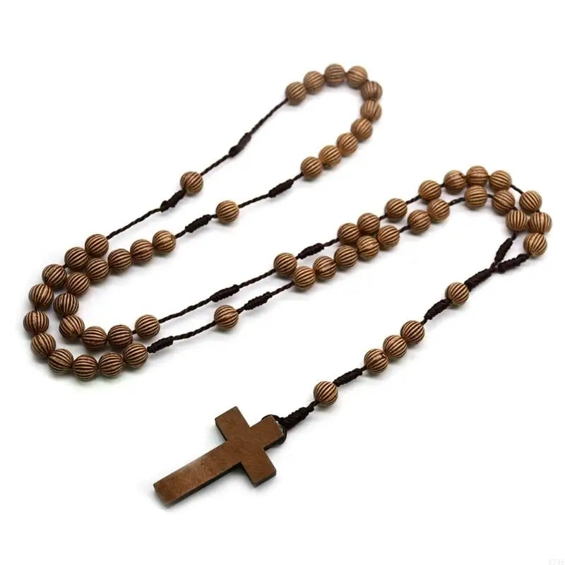 Catholic Rosary Wood Beads Necklace Mini Cross Finger Rosaries for Baptism Favor Communion Favor Halloween Party Favor