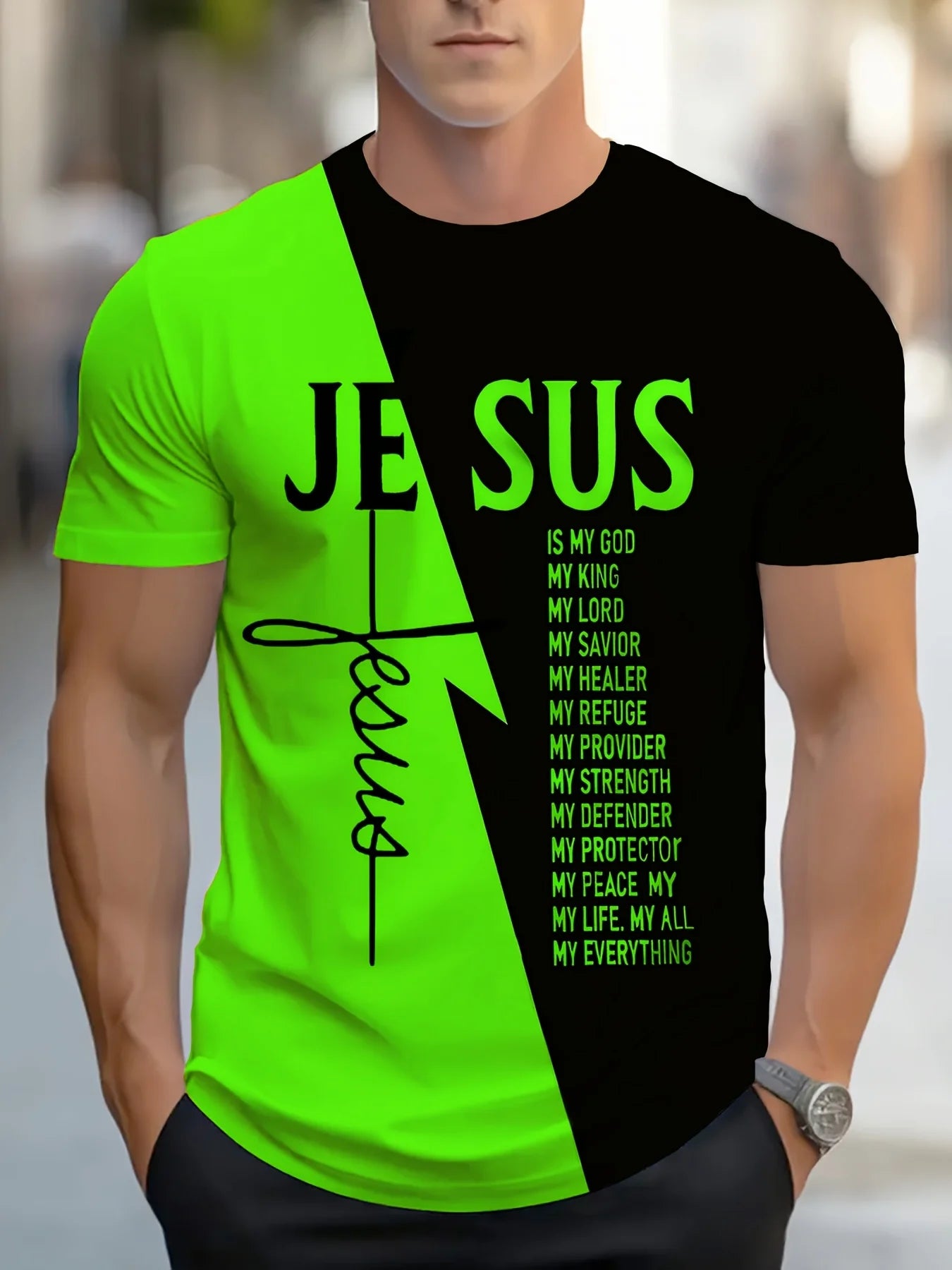 Men's Crew Neck Christian Style T-Shirt with Text Design Casual Sports Top Comfortable and Simple Short Sleeve for All Seasons