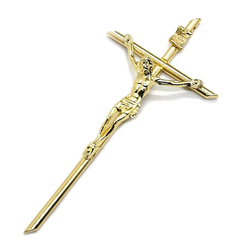 Gold Crucifix Wall Decor Handheld Metal Cross Blessing Sacred Crucifix Gift for Grandma Boys Baptism Gift 5.8*12cm