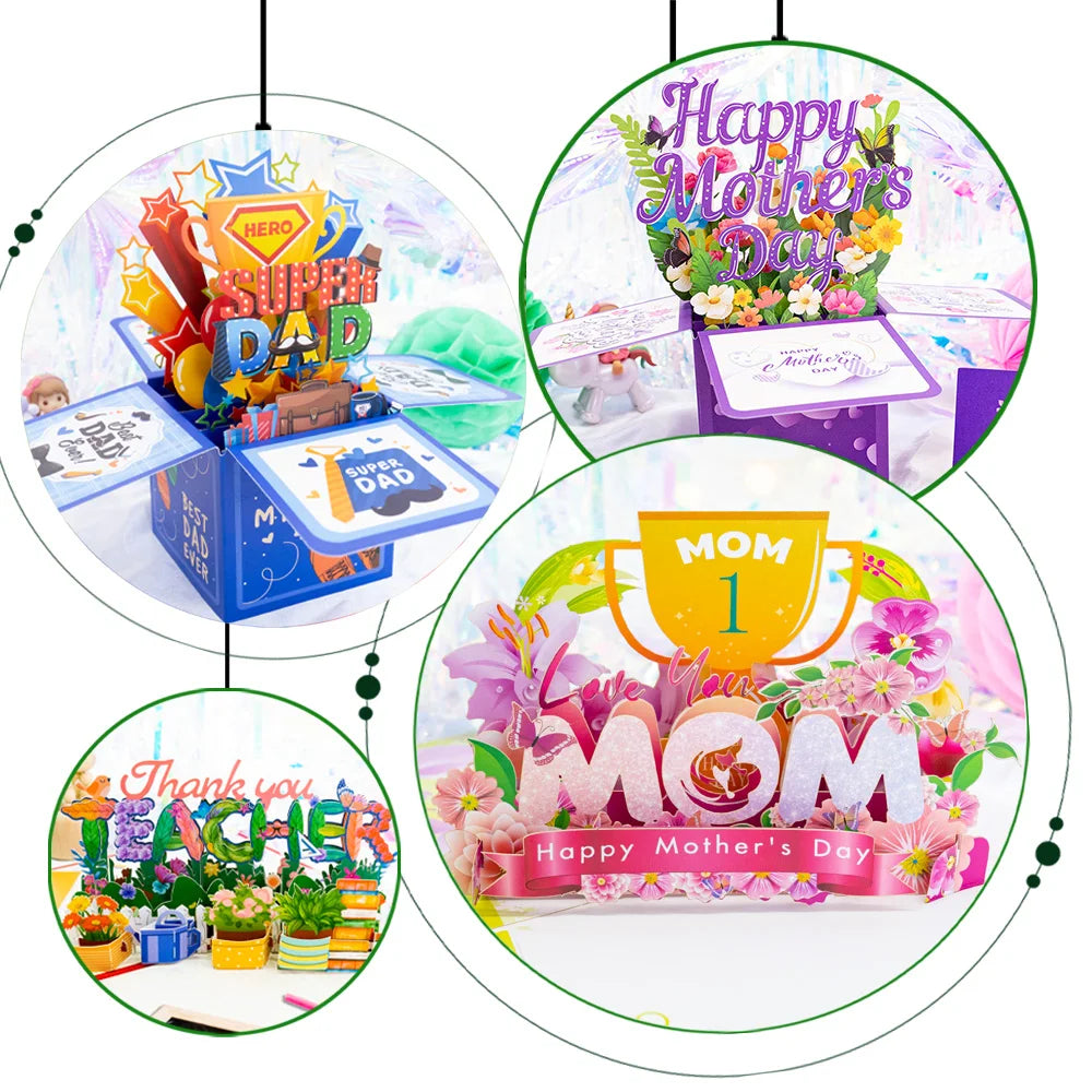 3D Creative Bouquet Gift Card for Mother Father Wife Friends Blessing Card Gift for Mothers Fathers Day Thank You Greeting Cards