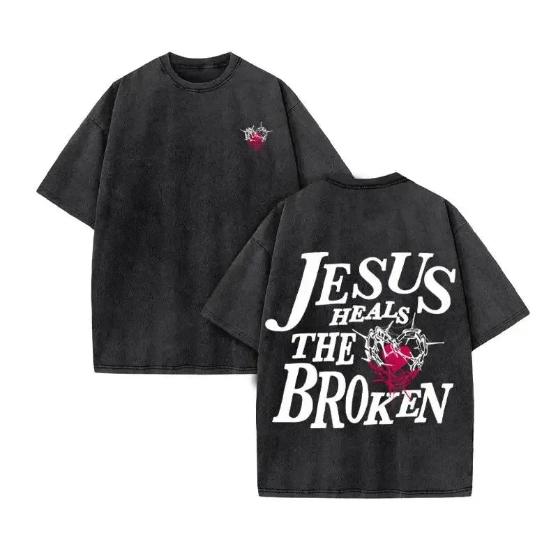 2025 Christian Men Women Washed Graphic Print T Shirt Version Casual T Shirt Cotton Christian Vintage T Shirt Harajuku Style