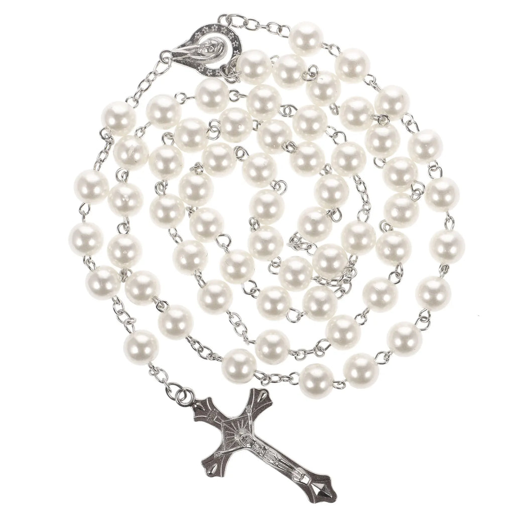 Love Rosary Catholic (Pink) 1pc Bead Necklaces Women Beaded Big Religious Cross Pendant