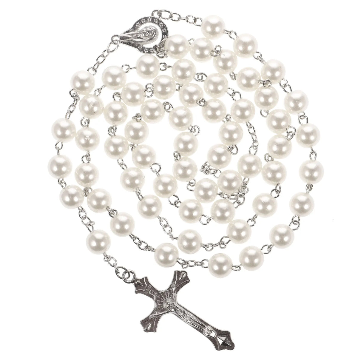 Love Rosary Catholic (Pink) 1pc Bead Necklaces Women Beaded Big Religious Cross Pendant