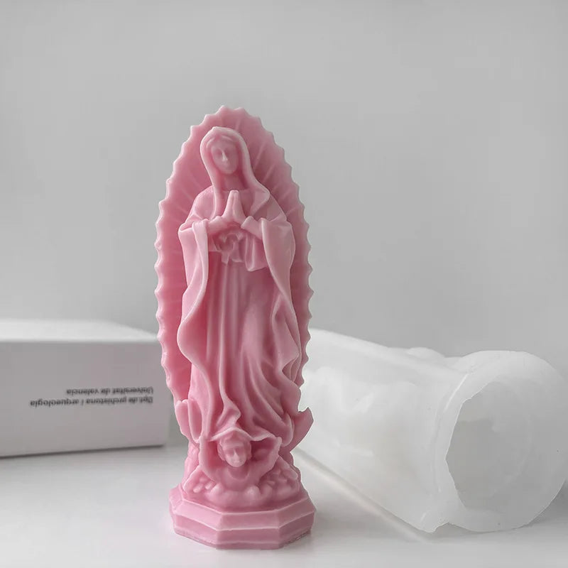 Blessed Virgin Mary Portrait Silicone Candle Mold 3D Prayer Madonna Statue Resin Plaster Making Tool Handmade Kit Home Decor