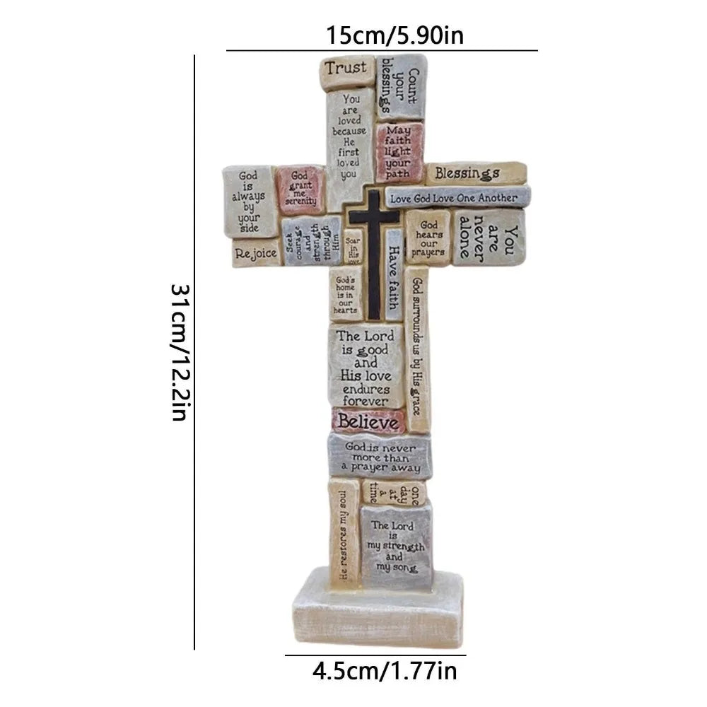 Elegant Christian Cross Statue Handmade Funny Cross Prayer Sculpture Resin Craft Cross Desktop Ornament Halloween