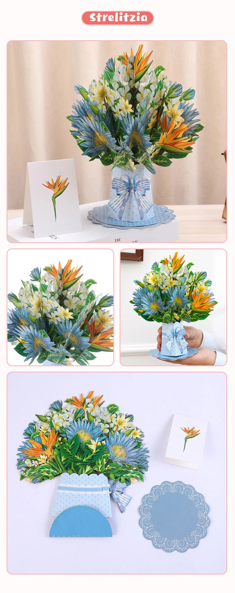 3D Creative Bouquet Gift Card for Mother Father Wife Friends Blessing Card Gift for Mothers Fathers Day Thank You Greeting Cards
