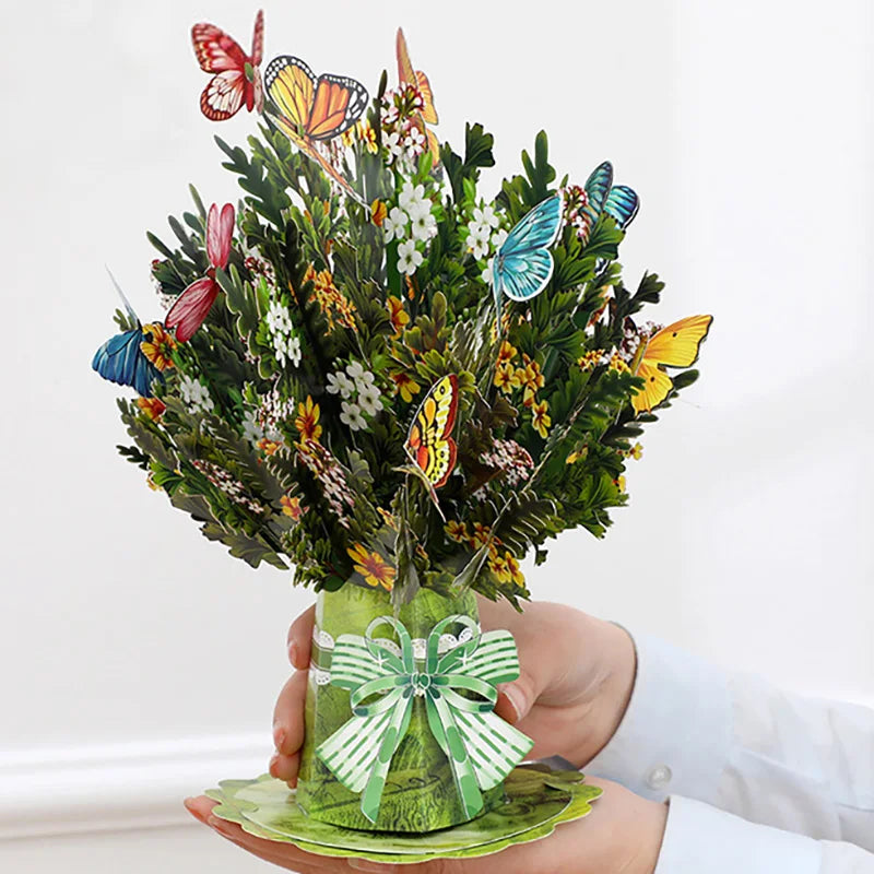 3D Creative Bouquet Gift Card for Mother Father Wife Friends Blessing Card Gift for Mothers Fathers Day Thank You Greeting Cards