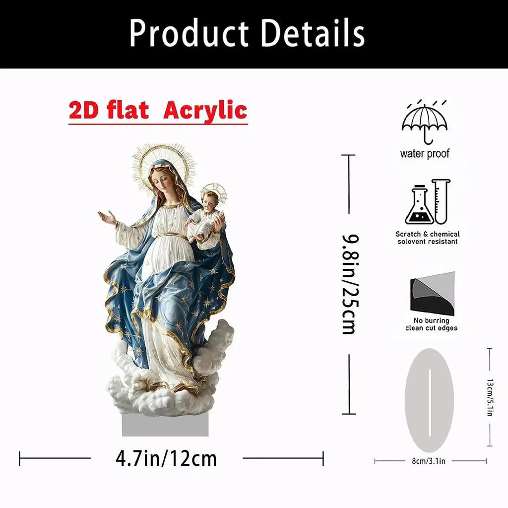 GnMChristmas Nativity Blessed Mary Figurine With Child Jesus Tabletop Decorative Statue
