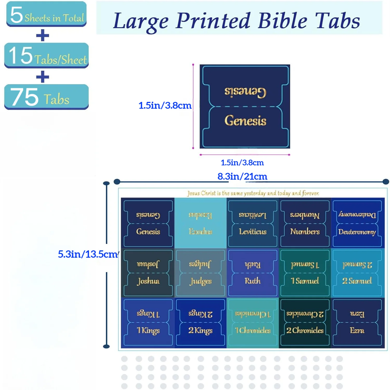 Bible Tabs, 75 Tabs, Large Print Laminated Bible Tabs for Women and Men, Easy to Read Bible Book Tabs for Study Bible, Index Ta