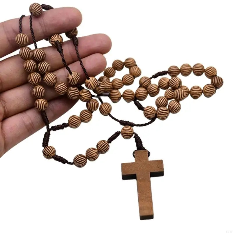 Catholic Rosary Wood Beads Necklace Mini Cross Finger Rosaries for Baptism Favor Communion Favor Halloween Party Favor