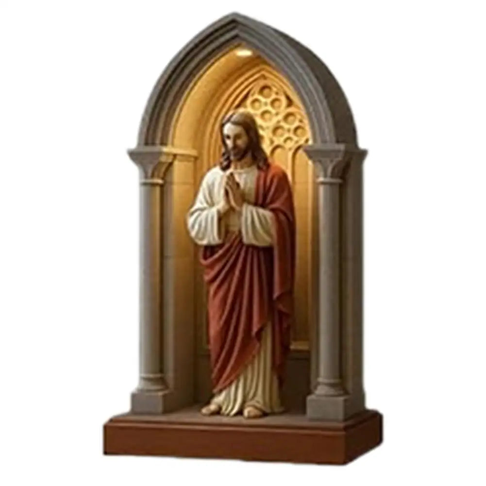 Jesus Statue Virgin Mary Resin Ornament 6" Figurine with Light Ideal Religious Gift for Baptisms Communions Wedding