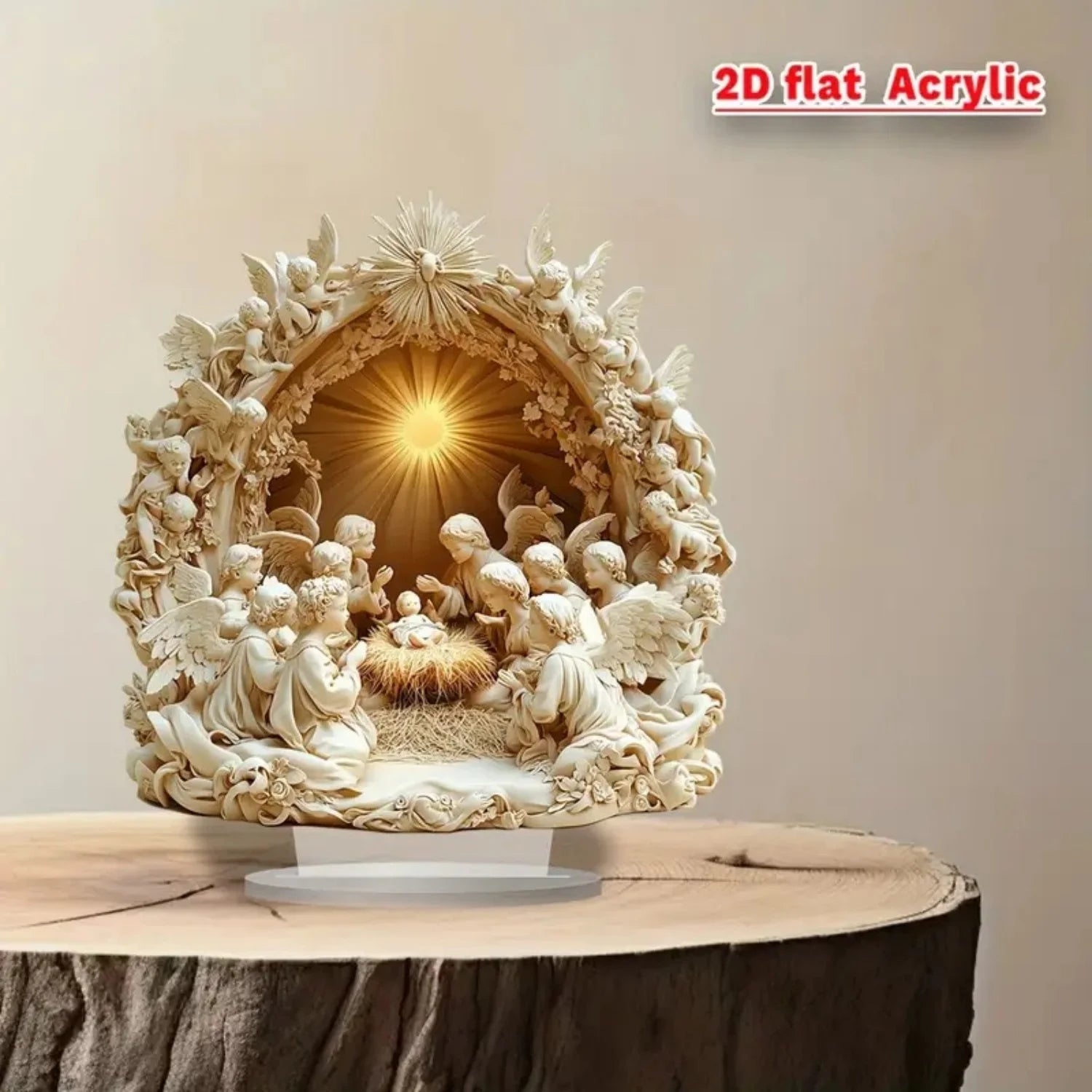 Nativity Scene white Statue,2D Flat Jesus Acrylic Figurine,Home,Office,Cafe,room,Studio,Table Ornament Christian Religion Decor