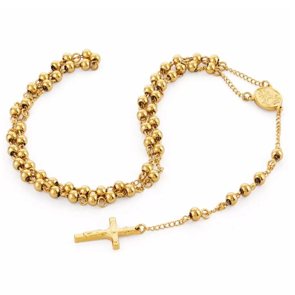 Stainless Steel Rosary Beads Crucifix Jesus Pendant Necklace Catholic Medalla Milagrosa Medal Center Necklace Women Men Jewelry