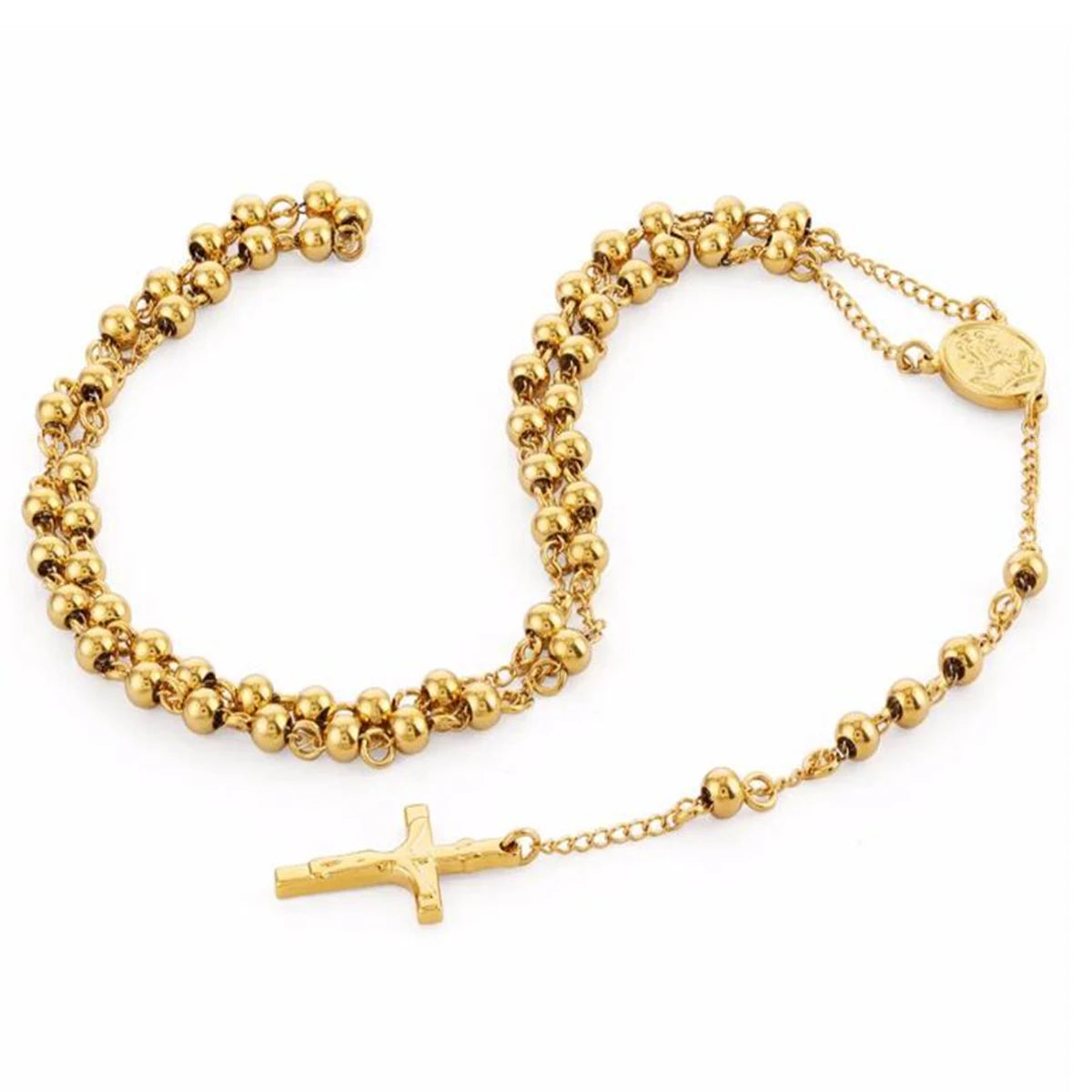 Stainless Steel Rosary Beads Crucifix Jesus Pendant Necklace Catholic Medalla Milagrosa Medal Center Necklace Women Men Jewelry