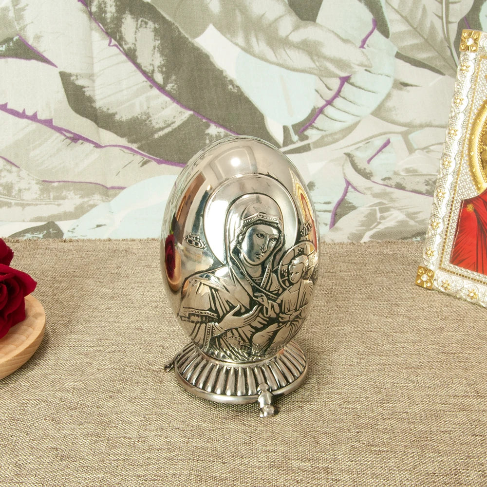 HT New Creative Design Holy Virgin Mary Statue Metal Alloy Round Shape Orthodox Catholic Church Decoration Ornament