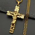 Stainless Steel Christian Jesus Crucifix Cross Pendants Necklaces for Men Women Gold Color Chain Amulet Jewelry