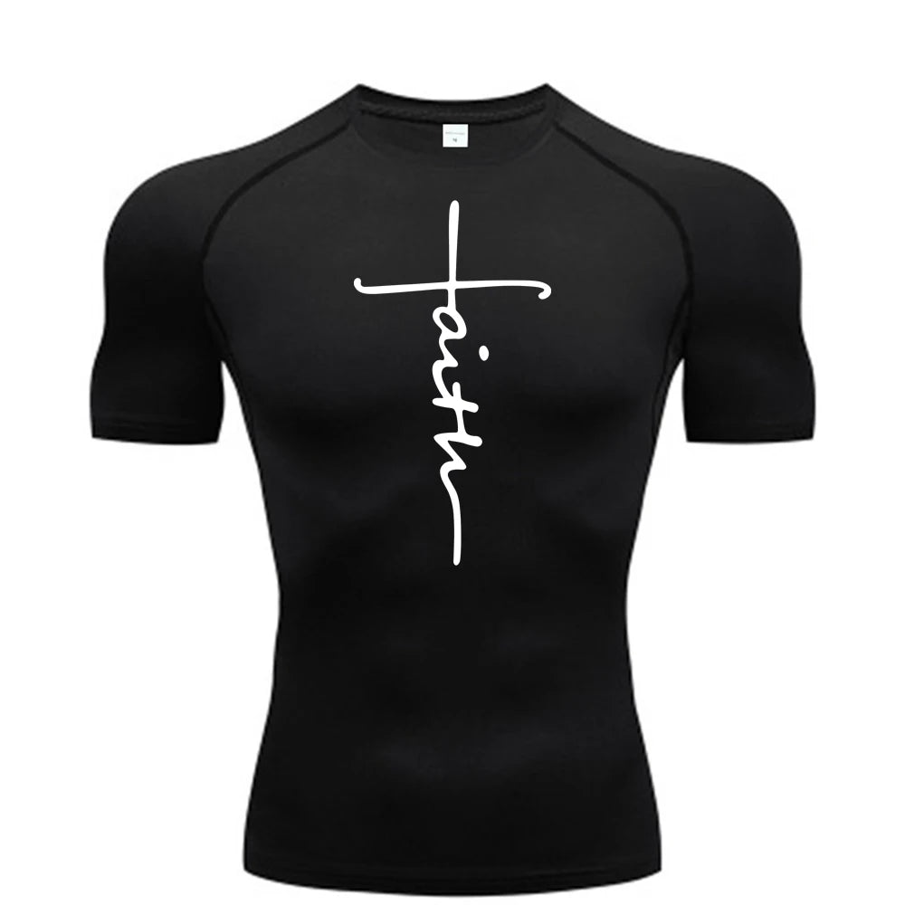 Christian exercise compression shirt, sports quick-drying T-shirt, men's gym fitness sweatshirt, top, short-sleeved, rash guard