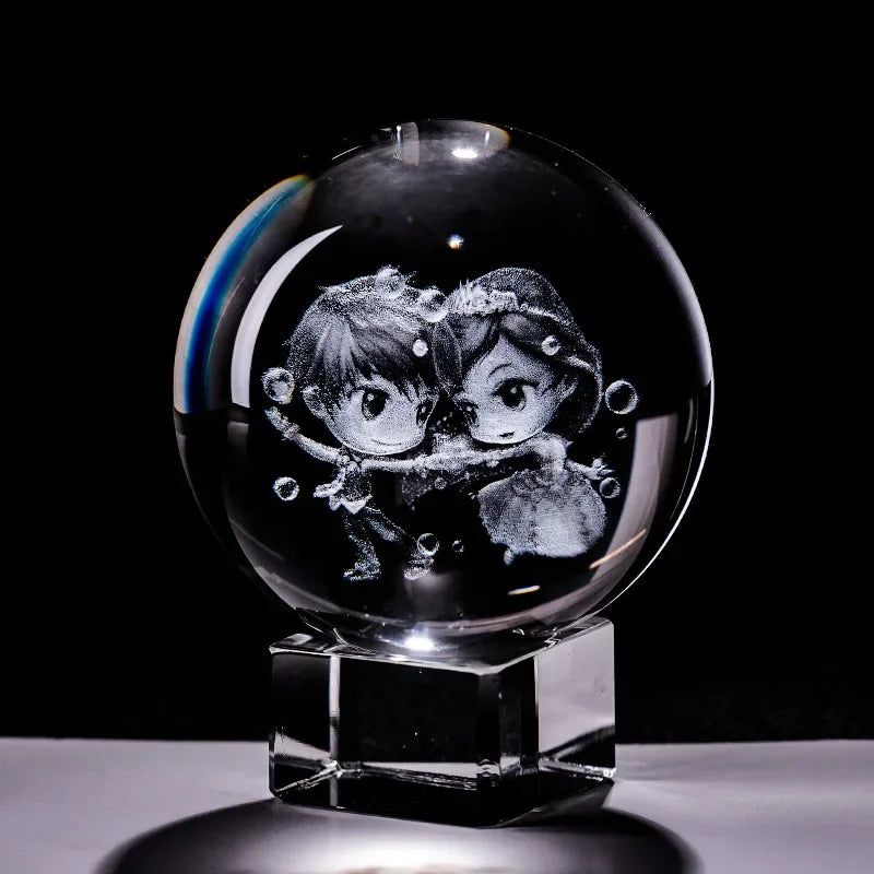 Valentine's Day Gift Crystal 3D Ball Paperweight Laser Engraved Glass Sphere Lover Figurine Home Decoration Ornaments Crafts