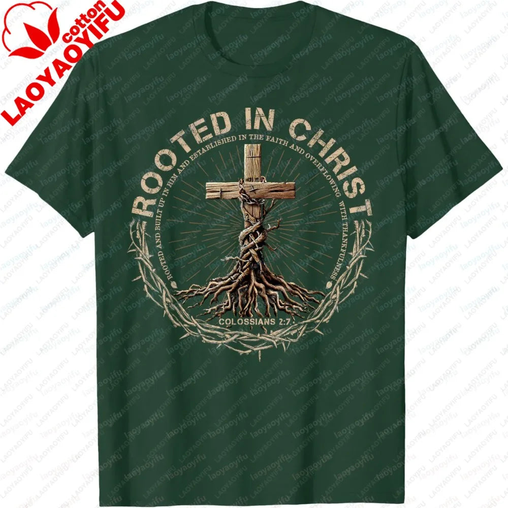 Christian Print Men's T-Shirt, Summer Short Sleeve Cotton Fashion Tee, Casual Religious Faith Tops for Church & Everyday Wear