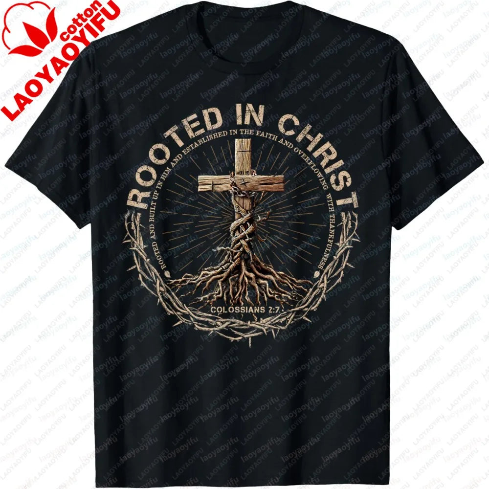 Christian Print Men's T-Shirt, Summer Short Sleeve Cotton Fashion Tee, Casual Religious Faith Tops for Church & Everyday Wear