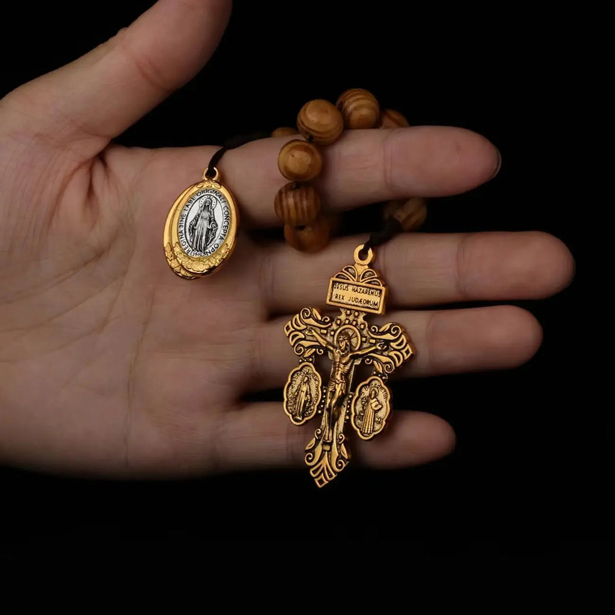 Catholic St Benedict Medal Pocket Rosary Lady Milagrosa Crucifix Cross Wooden Beads One Decade Prayer Rosaries Handmade Gift