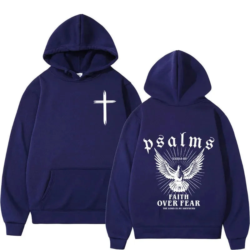 Christian Jesus Faith Over Fear Bible Verse Hoodies Men Fabric Street Fashion Hoodie Casual Street Sweatshirt Cyberpunk Style