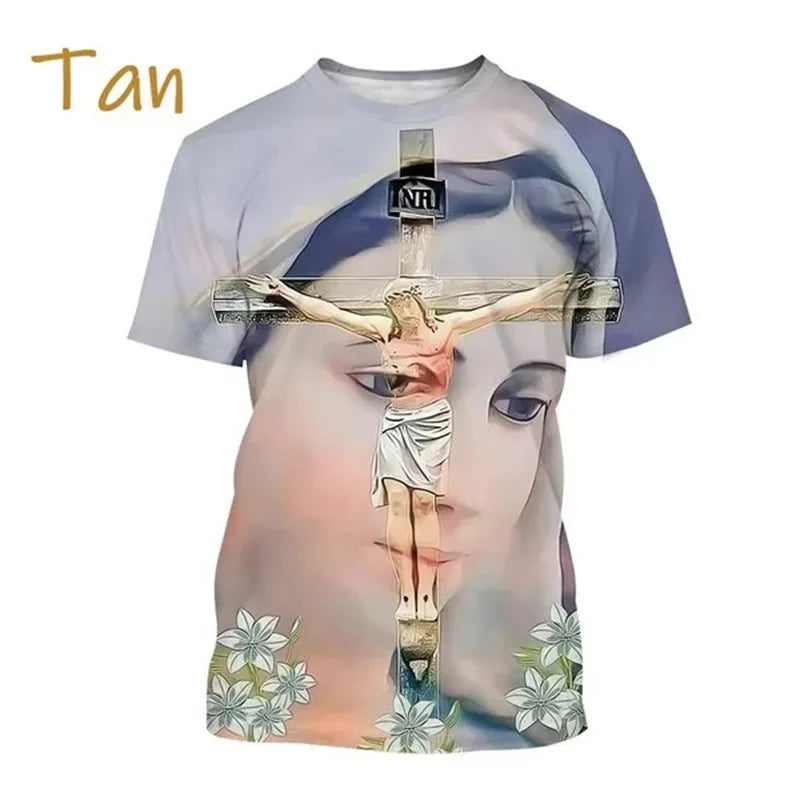 Christian Mother Of God Virgin Mary T-Shirt For Men Jesus Loves Casual Crew Neck Tee Tops Short Sleeve Oversized Men Tshirt