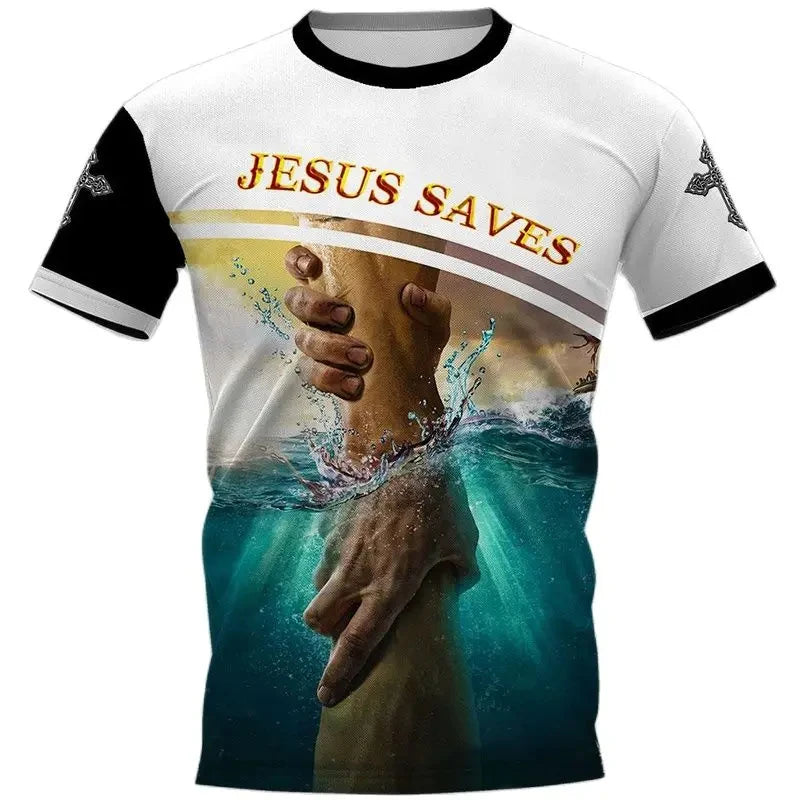 Vintage Men's Tshirts 3d Christian Jesus Print T-Shirt Summer Casual Streetwear Tops Men Clothing Short-sleeved Camisetas Homme
