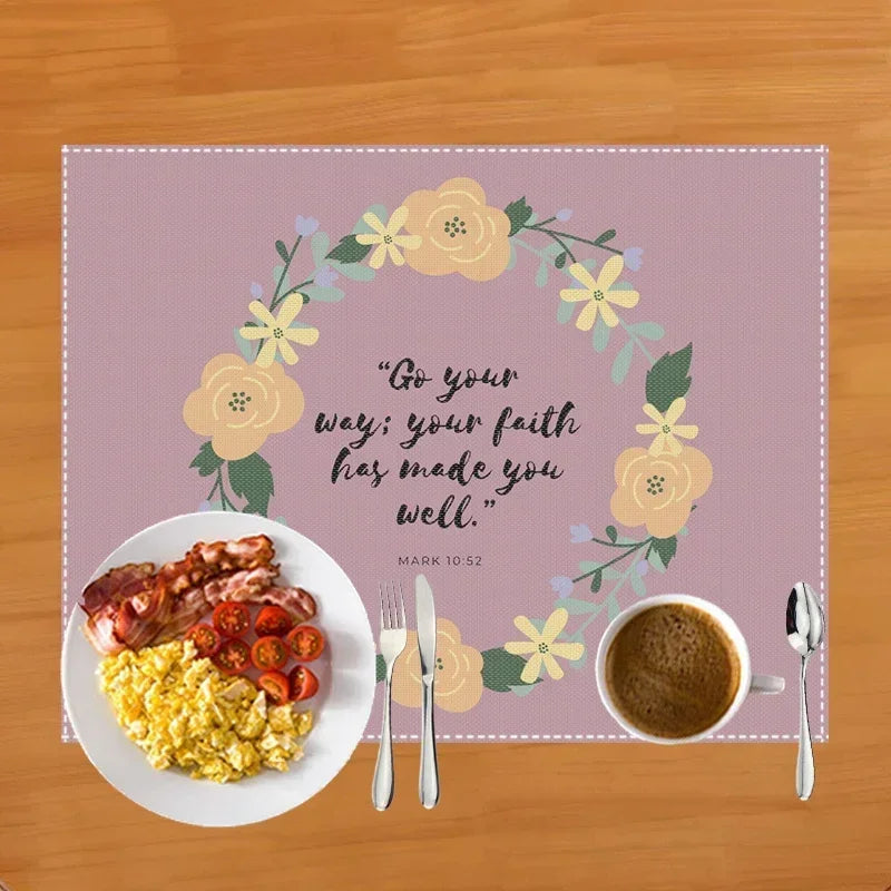 30x40cm Bible Verse Print Table Mat for Diner Kitchen Christian Religion Dinnerware Placemat Coffee Cup Pads Table Decor
