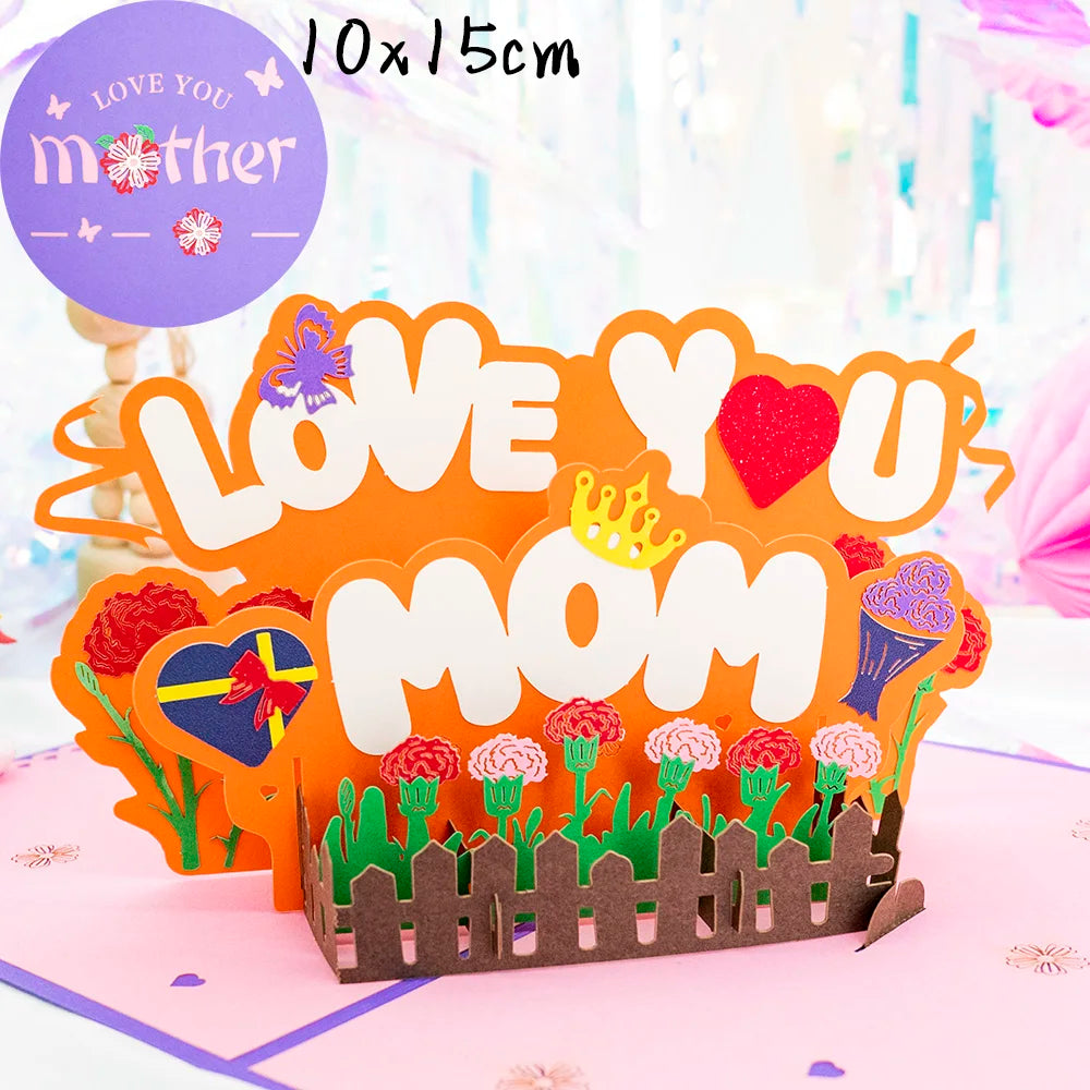 3D Creative Bouquet Gift Card for Mother Father Wife Friends Blessing Card Gift for Mothers Fathers Day Thank You Greeting Cards