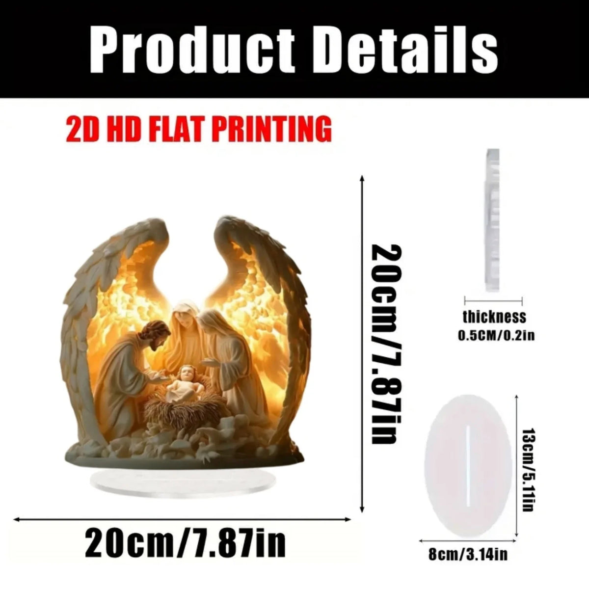 Nativity Scene white Statue,2D Flat Jesus Acrylic Figurine,Home,Office,Cafe,room,Studio,Table Ornament Christian Religion Decor
