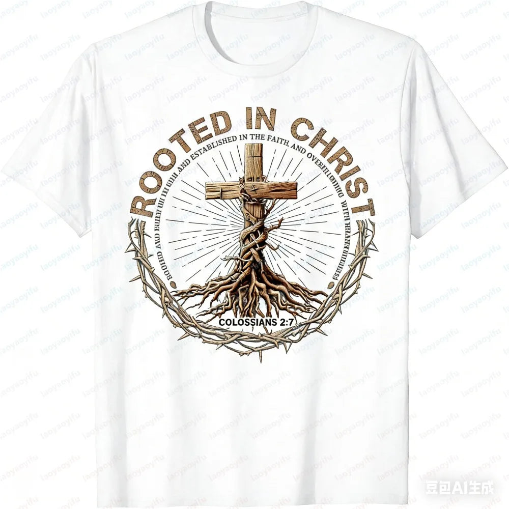Christian Print Men's T-Shirt, Summer Short Sleeve Cotton Fashion Tee, Casual Religious Faith Tops for Church & Everyday Wear