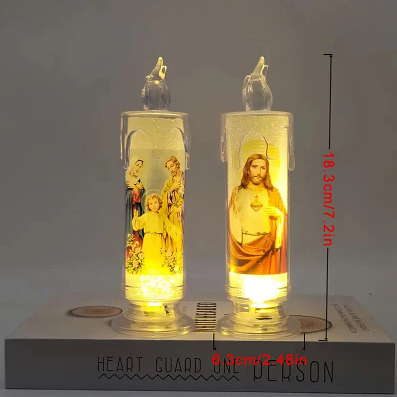 Jesus Virgin Christ Candle Lamp Romantic Flameless LED Prayer Candle Tea Light Religious Decorative Night Light Desktop Ornament