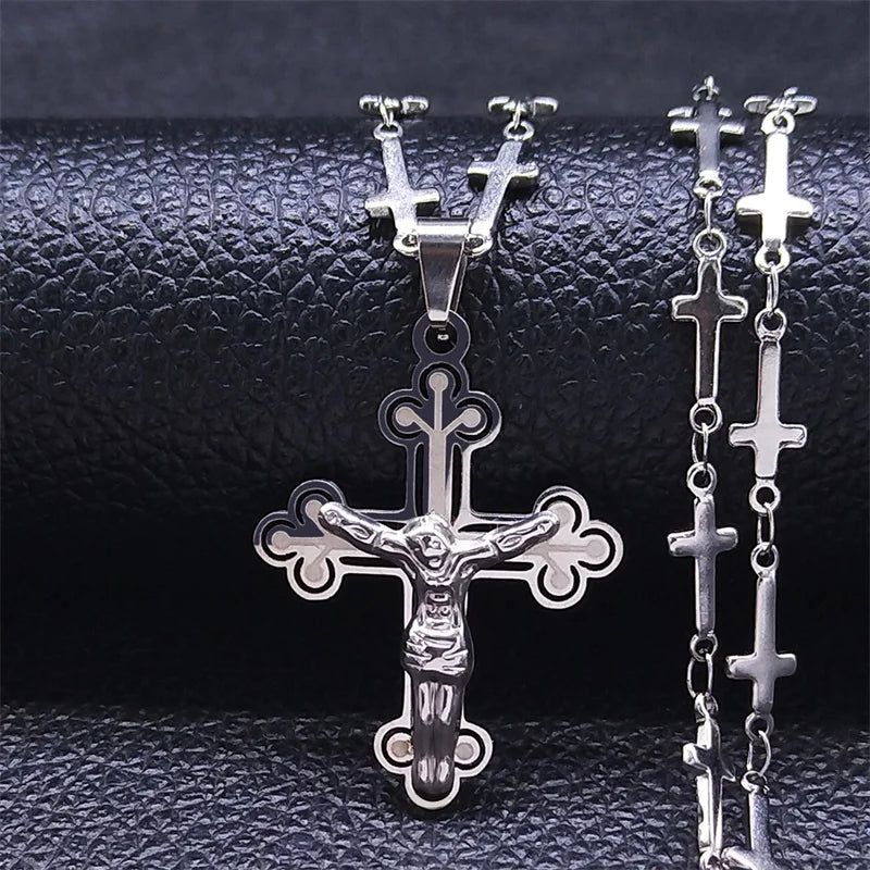 Christian Cross Jesus Stainless Steel Necklace for Women/Men Gold Color Crucifi