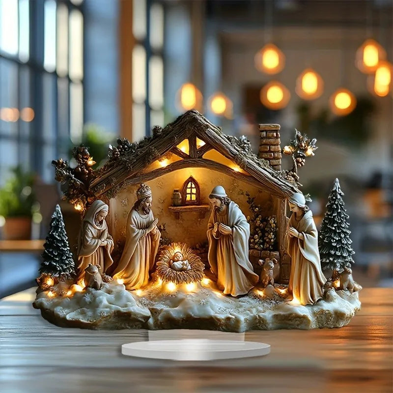 Nativity Scene white Statue,2D Flat Jesus Acrylic Figurine,Home,Office,Cafe,room,Studio,Table Ornament Christian Religion Decor
