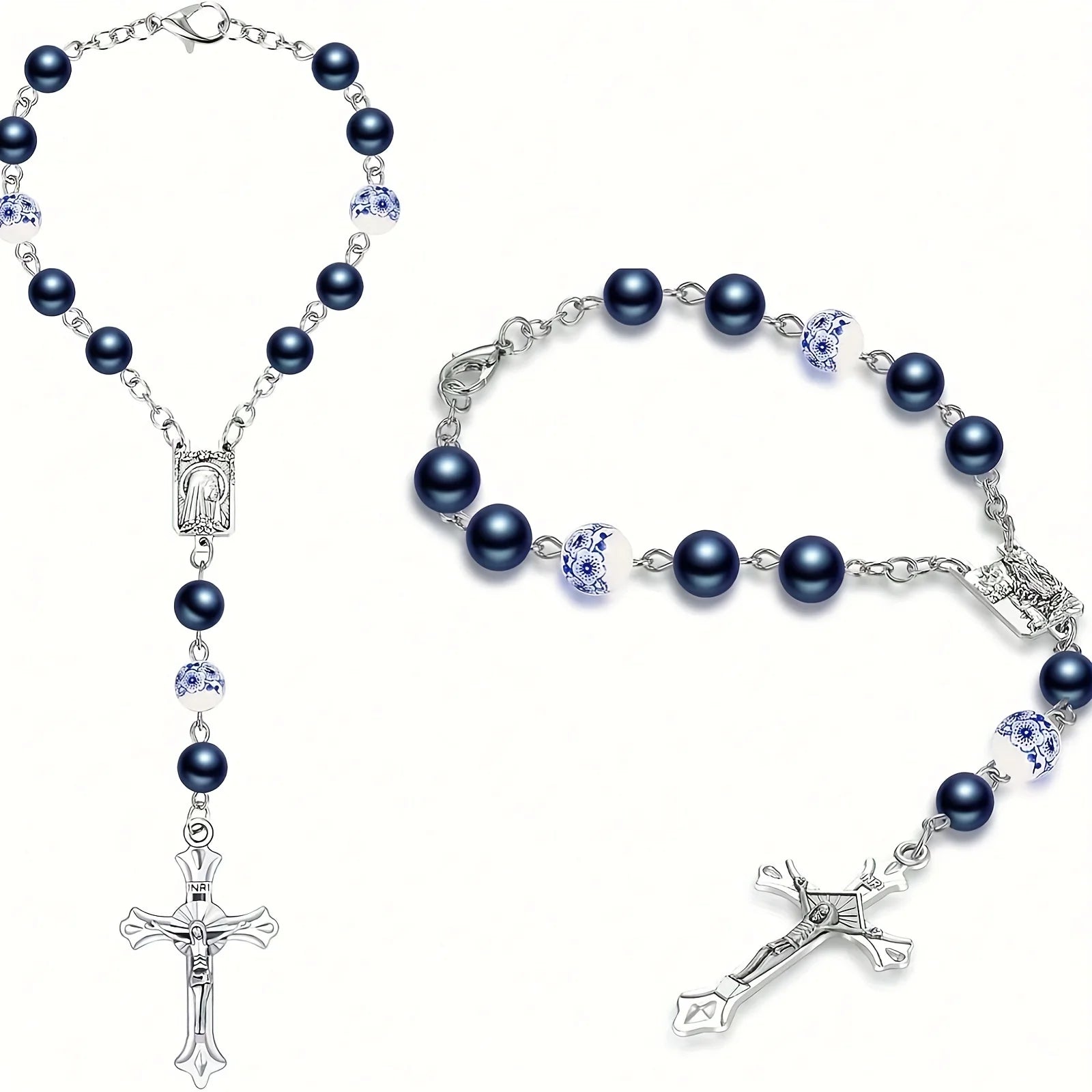 1pc ABS Car Rosary with Mirror, Rearview Mirror Beads, Rose Medal, Catholic Prayer Beads, Interior Decor, Cross Hanging Accessor