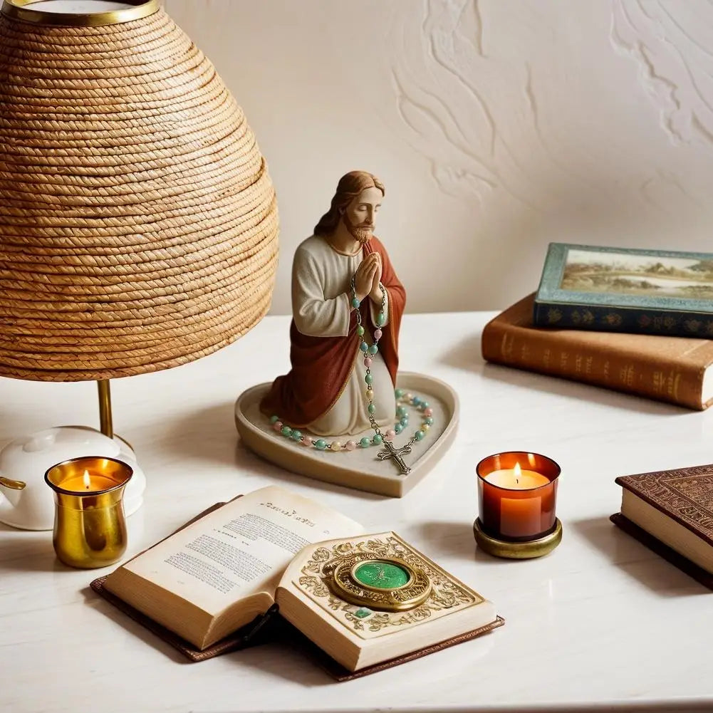 Virgin Mary Rosary Holder Statue Resin Elegant Our Lady Prayer Rosary Box Our Lady of Grace Statue Desktop Ornaments Home Decor