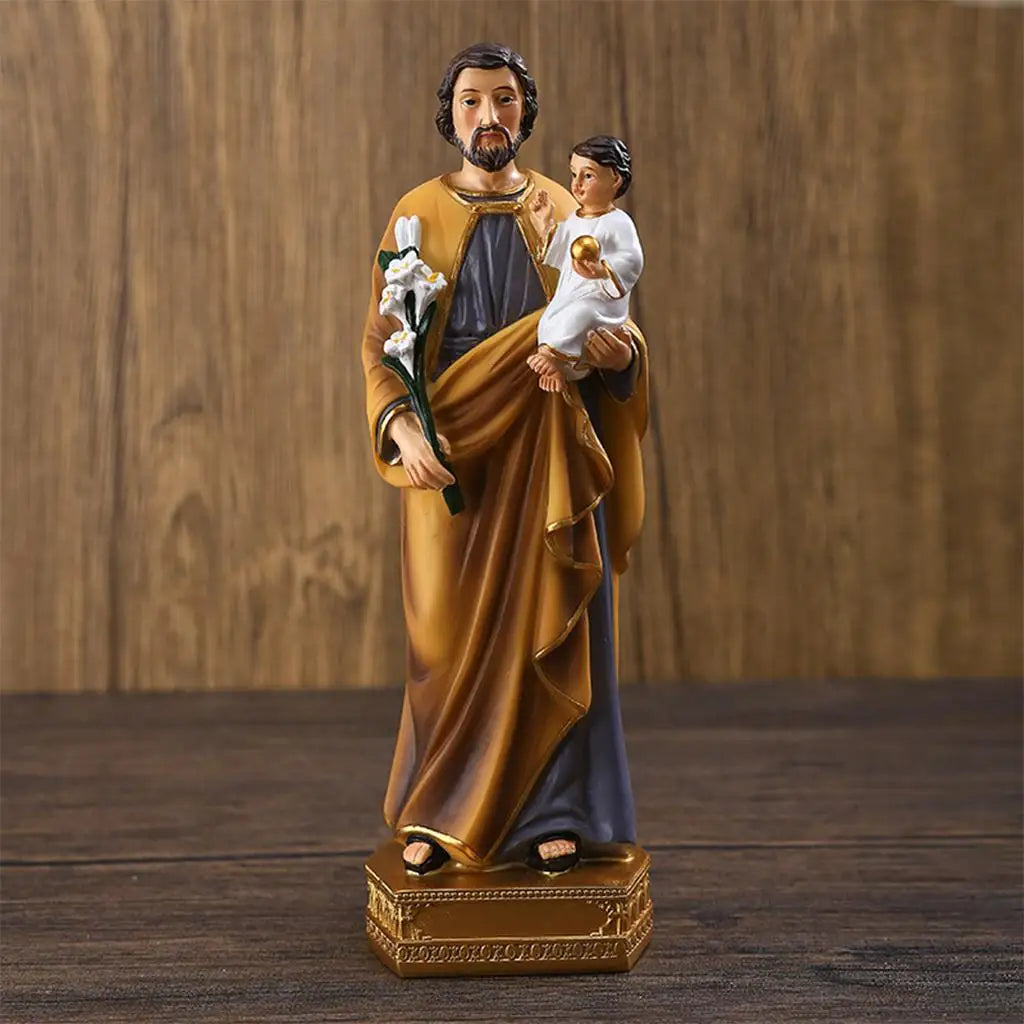 Saint Joseph Carrying Child Jesus Statues Religious Figurines Resin Model Sculpture St. Joseph God Christ Church Desk Décor