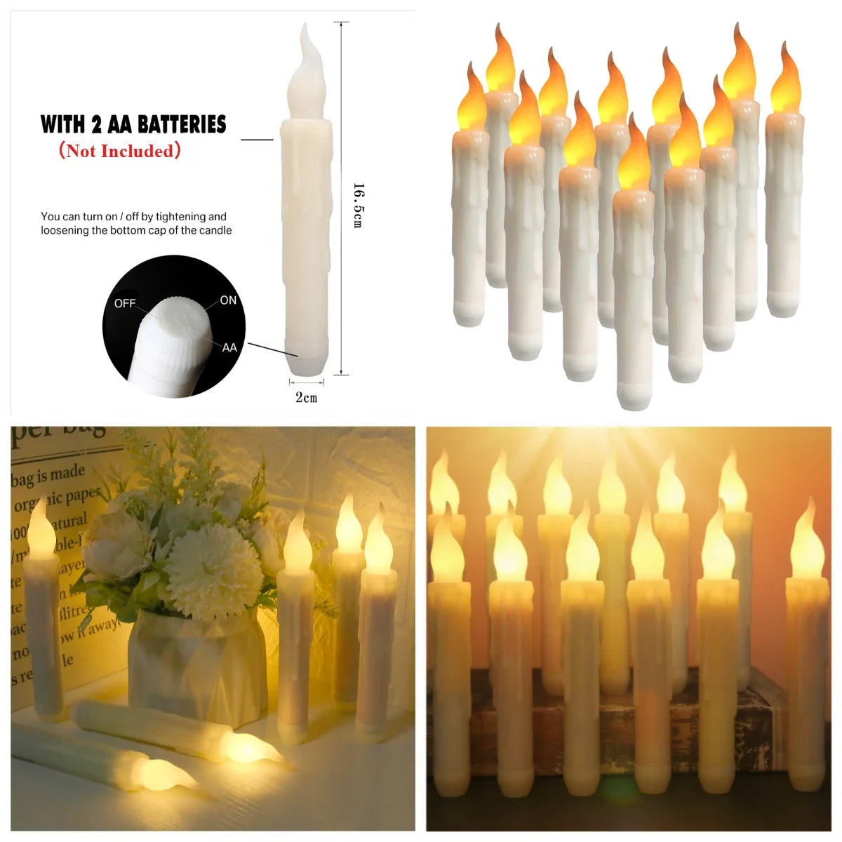 Church LED Taper Candles 16.5cm Flameless Battery Operated Window Candles for Christmas Wedding Churches Birthday Party Decor