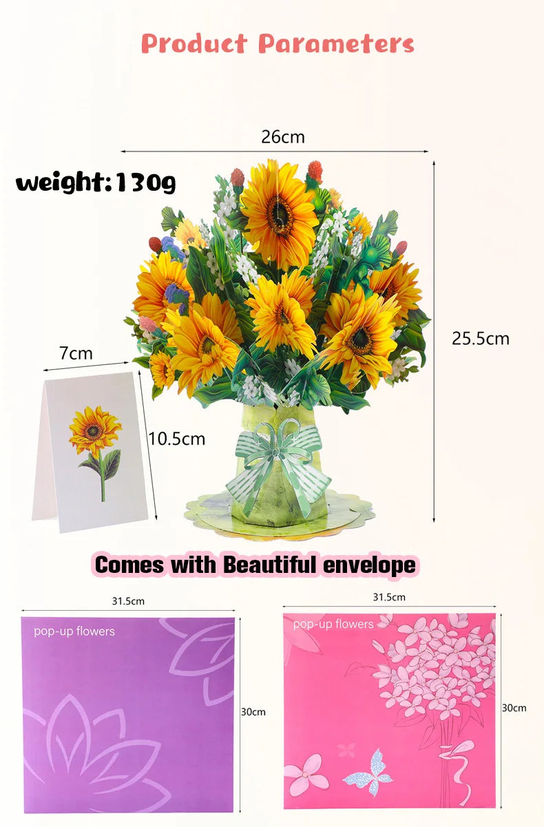 3D Creative Bouquet Gift Card for Mother Father Wife Friends Blessing Card Gift for Mothers Fathers Day Thank You Greeting Cards