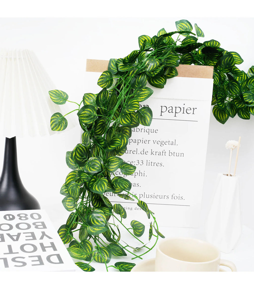 1Pc 200Cm Green Vine Silk Artificial Ivy Hanging Leaf Garland Plant Creeper Leaf Home  Wedding Garden Bathroom Decoration