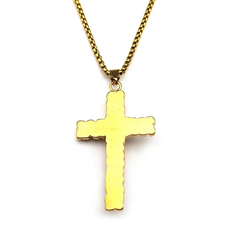 Stainless Steel Christian Jesus Crucifix Cross Pendants Necklaces for Men Women Gold Color Chain Amulet Jewelry