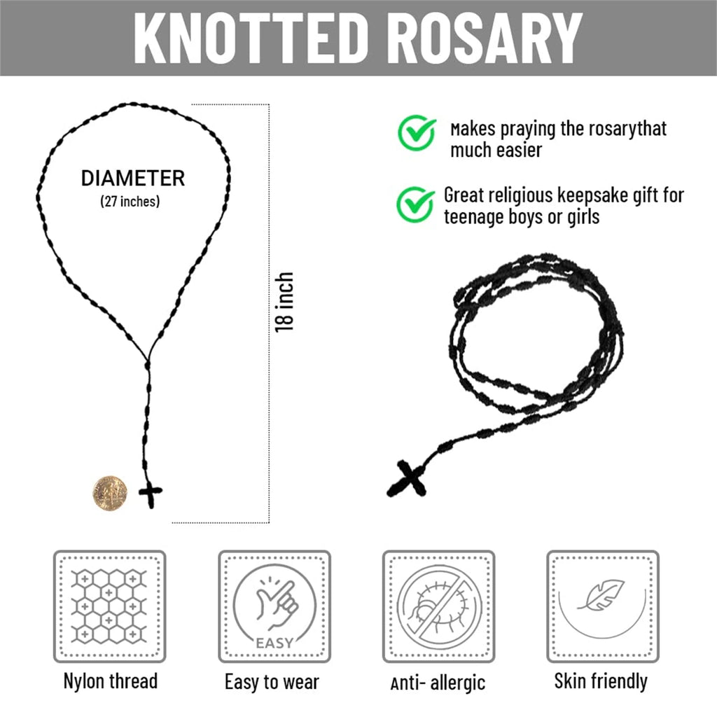 Handmade Knotted rosary with Cross Charm - Red rope rosary  necklace cord, Black thread rosary Catholic & Spiritual Prayer Gift