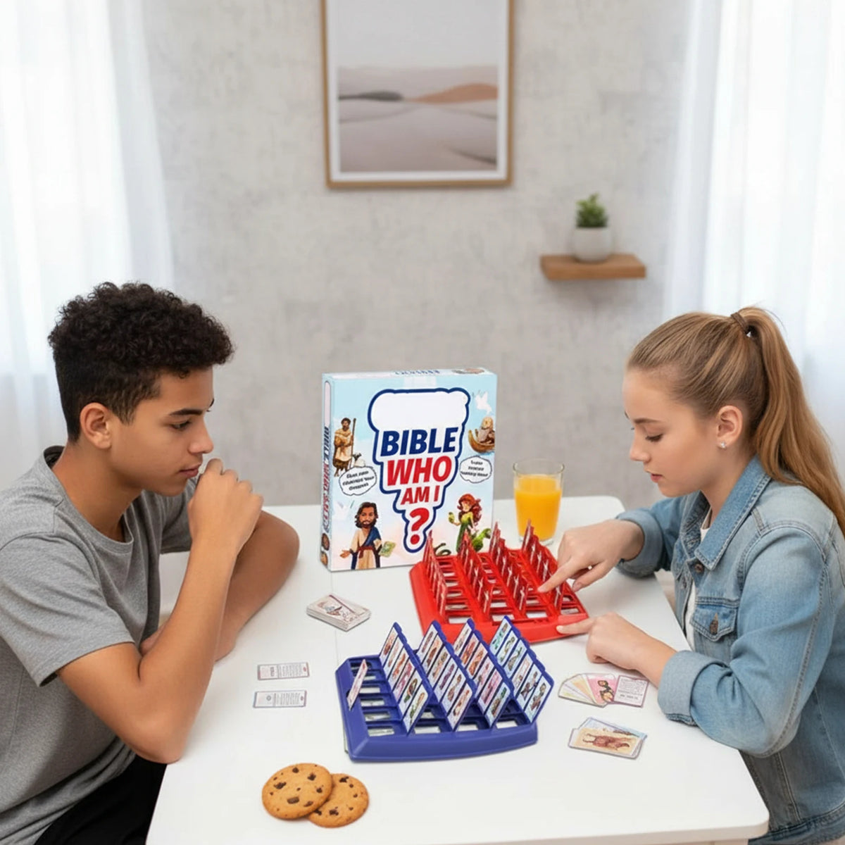 Bible Who I Am Portable Board Game 24 Holy Bible Characters Family Fun Card Guessing Game Fun Board Game with Life Story Cards