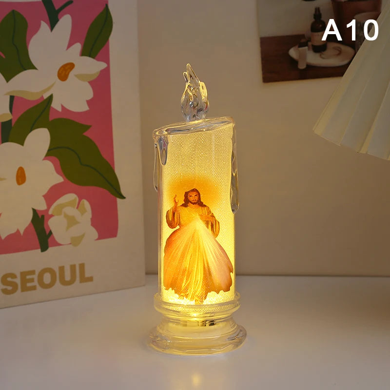 Jesus Virgin Christ Candle Lamp Romantic Flameless LED Prayer Candle Tea Light Religious Decorative Night Light Desktop Ornament