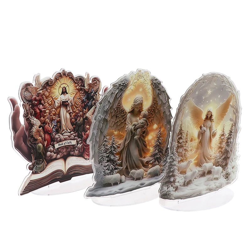 Nativity Scene Statue,2D Flat Jesus & Maria Acrylic Figurine,Home,Cafe,room,Studio,Table Ornament Christian Religion Decor