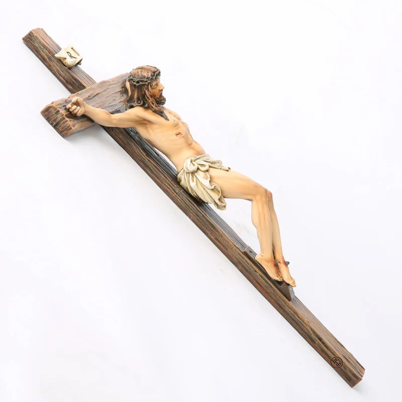 Religious Jesus Cross Crucifix Statue Saint Catholic Figurine Crafts Wall Hanging Ornament for Christian Home Decor
