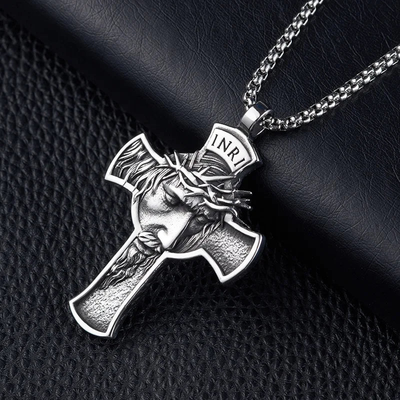 Stainless Steel Titanium Human Head Cross Jesus Hip Hop Pendant Collar Chains Necklace for Women Men Gift Fashion Jewel