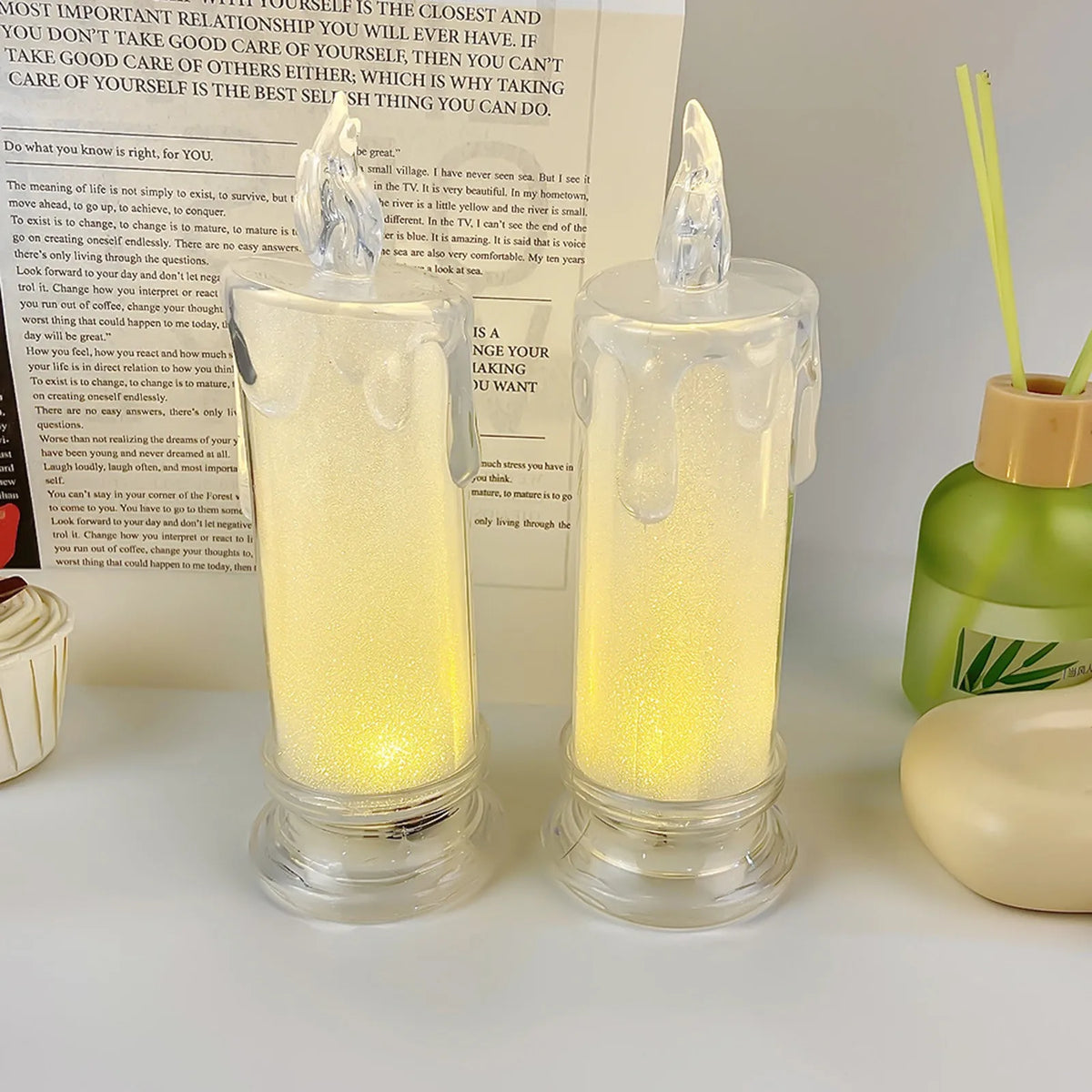 Candle Crystal Lamp Led Flameless Candles with Battery Operated Pillar Candles with Realistic Flame Light Desk Lamp Home Decor