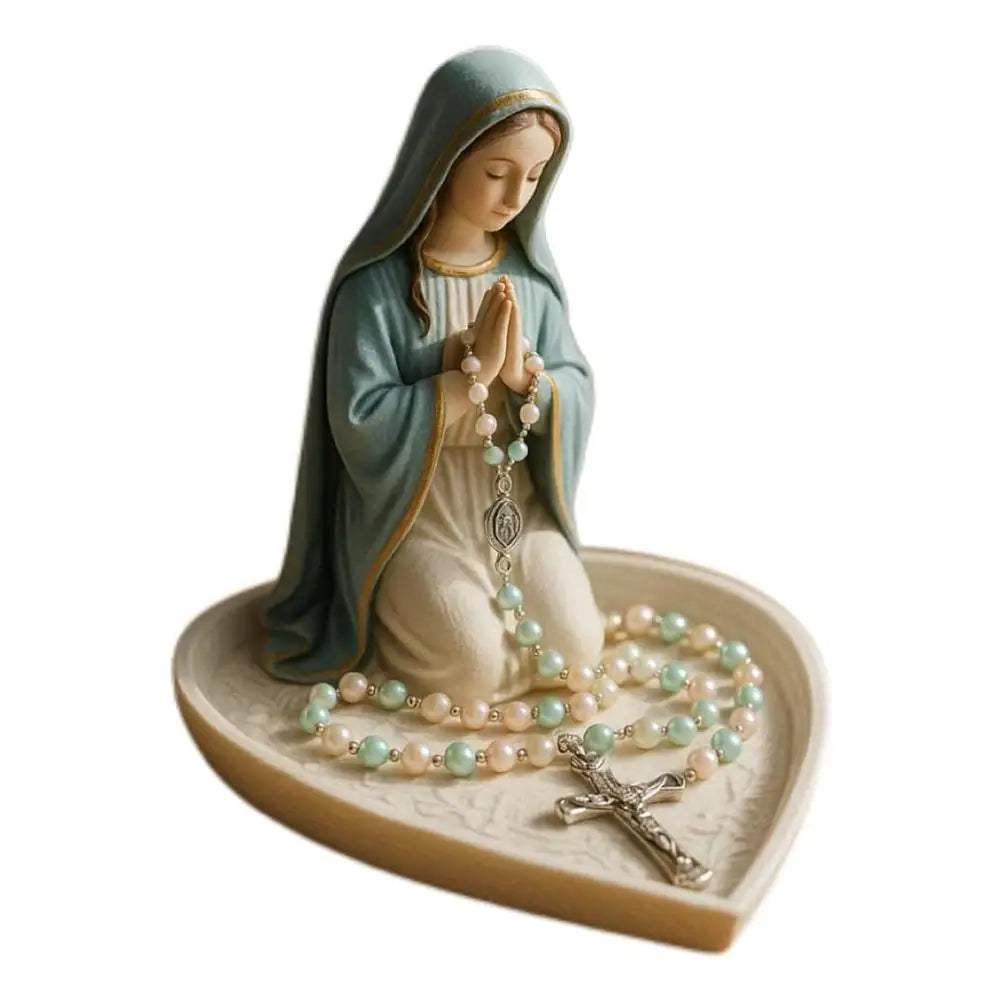 Virgin Mary Rosary Holder Statue Resin Elegant Our Lady Prayer Rosary Box Our Lady of Grace Statue Desktop Ornaments Home Decor